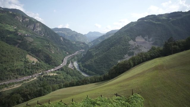 WS POV View of Brenner Autobahn with mountains in Italy