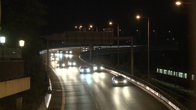 WS Car moving on bridge with train passing, Berlin, Brandenburg, Germany