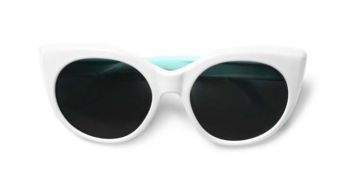 New elegant women's sunglasses isolated on white