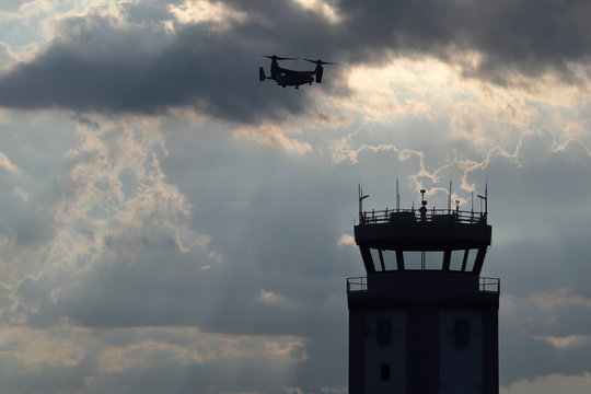 Jacksonville, NC / USA: Military Osprey Flies Over OAJ Airport