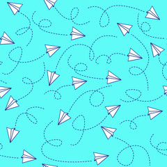 Paper airplanes flying on the sky seamless pattern