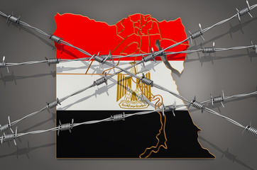 Map of Egypt with barbed wire, 3D rendering