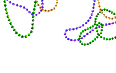Multi color 3D gold, green, purple beads isolated on white background. Set for Celebratory Design, Xmas Holiday, greeting card. Mardi gras decorations, design element. vector illustration © pipochka