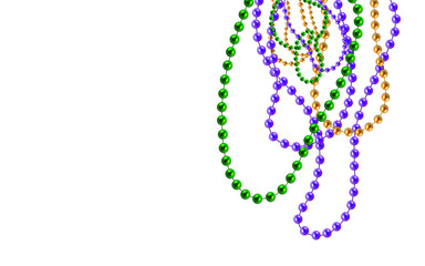 Multi color 3D gold, green, purple beads isolated on white background. Set for Celebratory Design, Xmas Holiday, greeting card. Mardi gras decorations, design element. vector illustration © pipochka