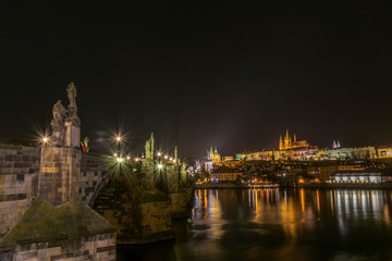 Fototapeta na wymiar View at night Prague cityscape from Vltava river