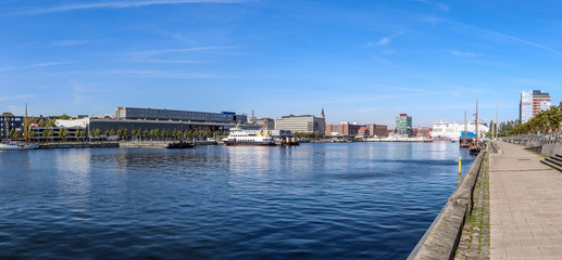 High resolution panorama of the port of Kiel on a sunny day