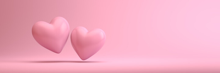 Two 3d hearts on a clean pink background template