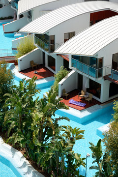 ANTALYA, TURKEY - APRIL 21: The villas and swimming pool of Cornelia Diamond Golf Resort and Spa luxury hotel on April 21, 2014 in Antalya, Turkey. 