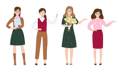Fototapeta premium Smiling women in stylish casual clothing vector illustration