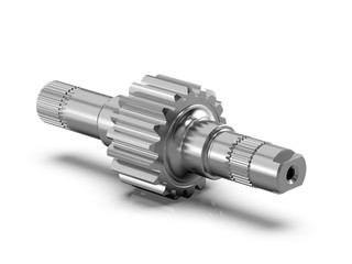 Spur gear, Gear-shaft on white background, 3D rendering.
