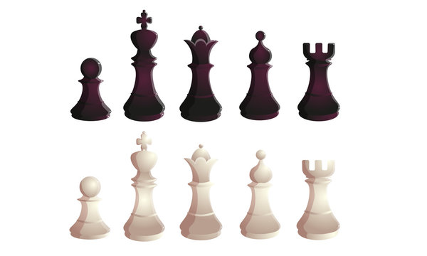 Black and white chess figures in rows vector illustration