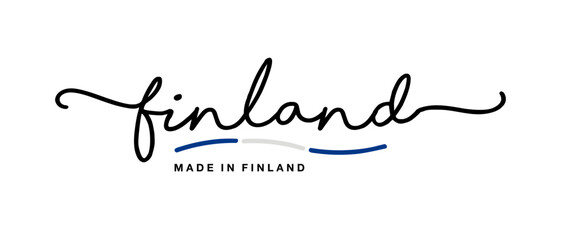 Made in Finland handwritten calligraphic lettering logo sticker flag ribbon banner