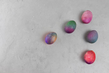 Easter five eggs on a gray background