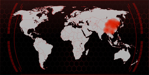Map of the spread of the virus in the world, the coronavirus epidemic in China, a map of the spread and infection in the world.
