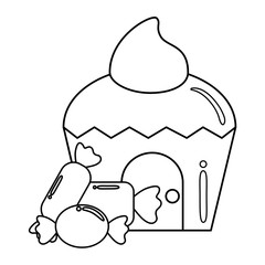 cupcake house delicious with candies isolated icon