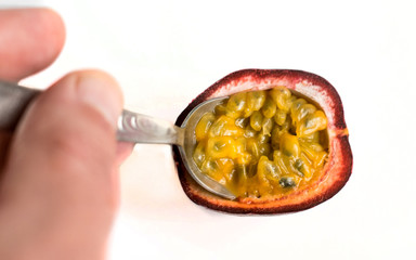 Passion fruit ( Passiflora edulis). eat the fruit with a small spoon