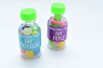 Concept of positive phrases, represented in colorful candies