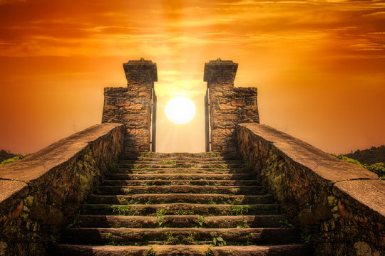 A stairway  toward to the sun like a portal to the heaven