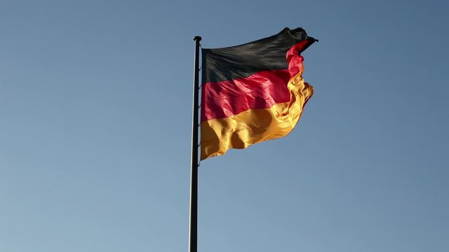 CU shot of a German flag waving, outdoors