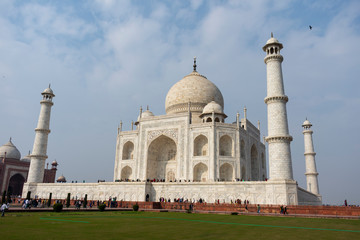 India, Agra - January 7 2020 - Perspective view of the Taj Mahal