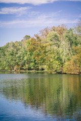 Fototapeta na wymiar Autumn Trees Reflected in Lake on a Sunny Day