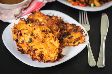 potato pancakes other than all - with the addition of leek, chives and onions