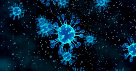 Coronavirus cells. Animation group of viruses that cause respiratory infections. 3D rendering, 3D illustration