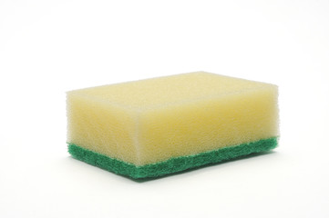 Sponge for washing dishes and plumbing on a white background