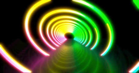 Abstract flying in futuristic disco star corridor. background, fluorescent ultraviolet light, blue pink green spectrum, 3D rendering 3D illustration