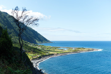 View of Fajã dos Cubres on the north coast of São Jorge Island in the Azores. The permanent...