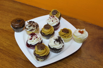 Cupcake of different flavors together on a plate