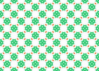 Seamless geometric pattern design illustration. Background texture. In green, orange, white colors.