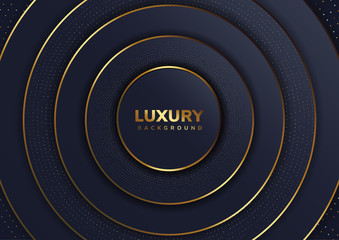 3D circle overlap luxury background with glitters, golden pattern, halftone gradient. Modern luxury stryle.Stock illustration
