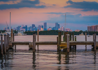aquatic city sunset sky horizon nohce sea river shore buildings ocean dock panorama bridge landscape harbor sun dusk miami florida © Alberto GV PHOTOGRAP