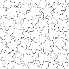 Seamless pattern black and white illustration, children's coloring book, cute stars on a white background, Wallpaper, fabric, textures, design, and so on
