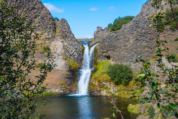 Fototapeta na wymiar Gjarfoss waterfall in Gjain in south Iceland