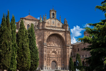 Fototapeta na wymiar Exterior view of the historical Convent of San Esteban located in the Plaza del Concilio de Trento in the city of Salamanca built between 1524 and 1610