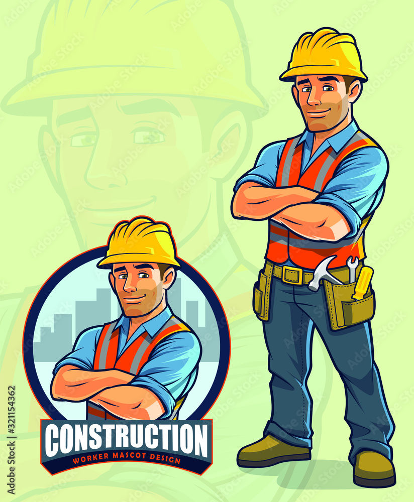 Wall mural construction worker mascot design for construction companies