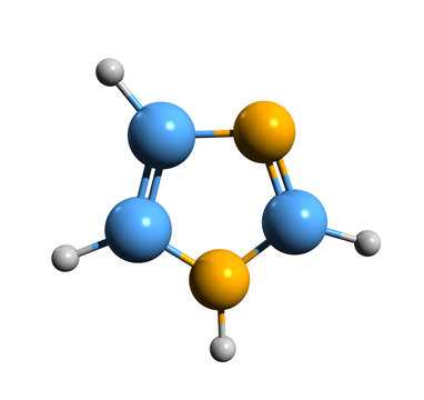 3D image of imidazole skeletal formula - molecular chemical structure of Glyoxaline isolated on white background