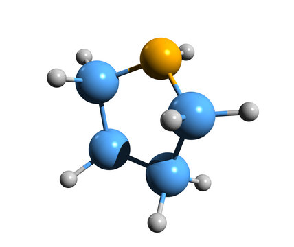 3D image of pyrrolidine skeletal formula - molecular chemical structure of  tetrahydropyrrole isolated on white background