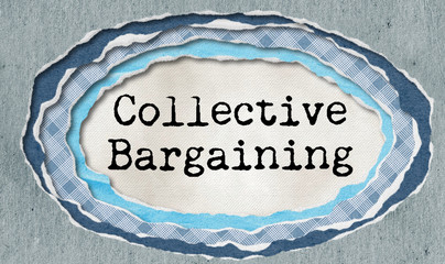 Collective bargaining - typewritten word in ragged paper hole background - concept tattered illustration - obrazy, fototapety, plakaty