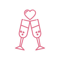 Champagne cups and heart design of love passion romantic valentines day wedding decoration and marriage theme Vector illustration
