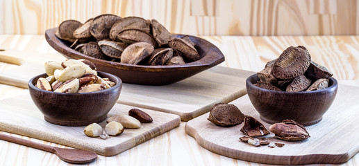 Brazil nuts, stuffed shell, shelled and ready to cook. Brazilian cuisine. Chestnut most consumed by Brazilians.