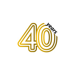 40 Years Anniversary Celebration Line Gold Vector Template Design Illustration