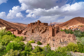 Fototapeta na wymiar Small village in Atlas Mountains of Morocco in North Africa
