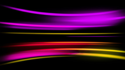 Glowing blurred light stripes in motion over on background. Colorful rays. Led Light. Future tech. Shine dynamic scene. Neon flare. Magic moving fast lines. Stock illustration.