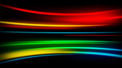 Glowing blurred light stripes in motion over on background. Colorful rays. Led Light. Future tech. Shine dynamic scene. Neon flare. Magic moving fast lines. Stock illustration.