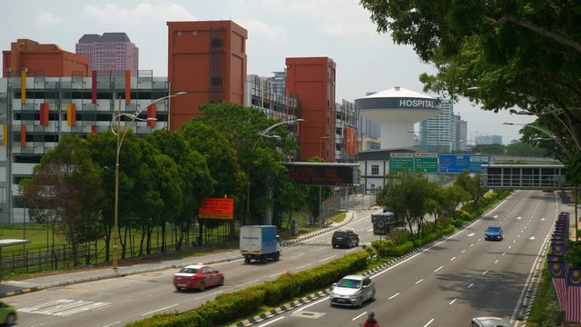 kuala lumpur city sunny day traffic road hospital panorama 4k malaysia