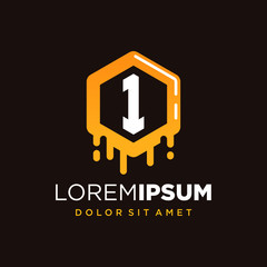 Initial Number 1 with Honeycomb Logo Design