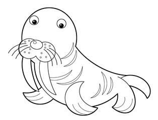 cartoon scene with walrus on white background - illustration